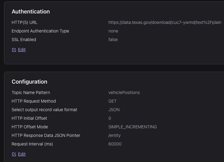 Configurations (others were kept as default)
